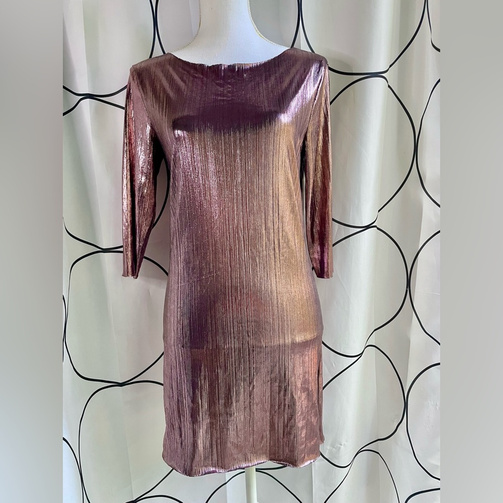 Atmosphere Shimmering Pink Metallic Long Sleeve Dress | Women’s Size 6